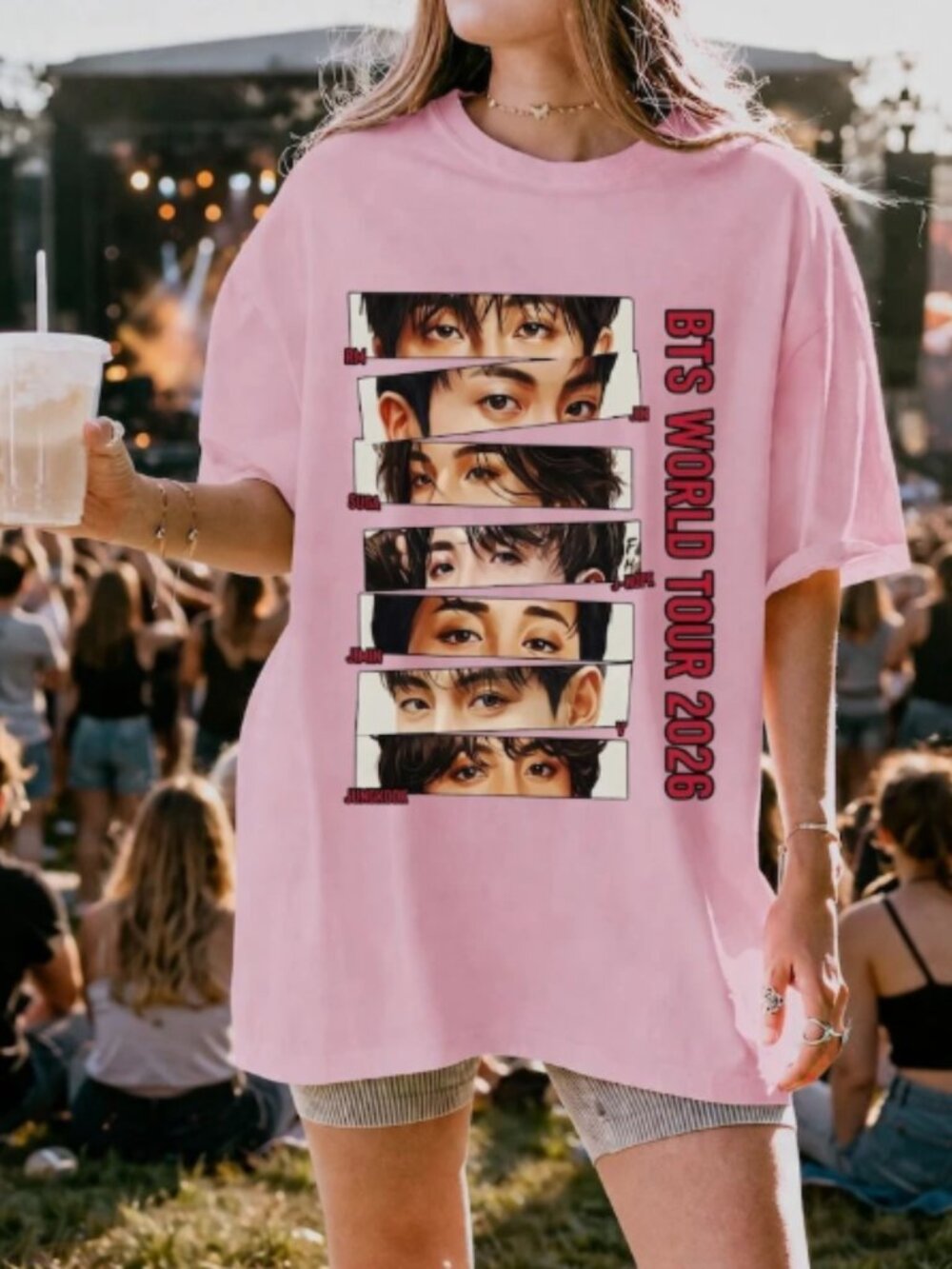 Vintage BTS World Tour 2026 Pink Kpop Graphic Tee ARMY Y2K Shirt